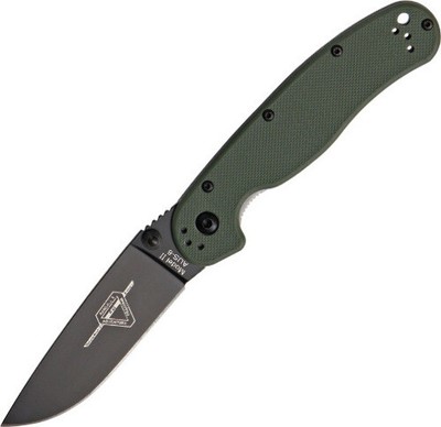 Ontario Rat II Folder OD Green Knife 8861OD 4'' closed linerlock. 3'' AUS-8 stainl