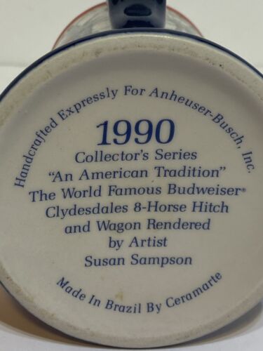 1990 Budweiser Beer Holiday Christmas Stein Mug With Clydesdales by Ceramarte - Picture 7 of 7