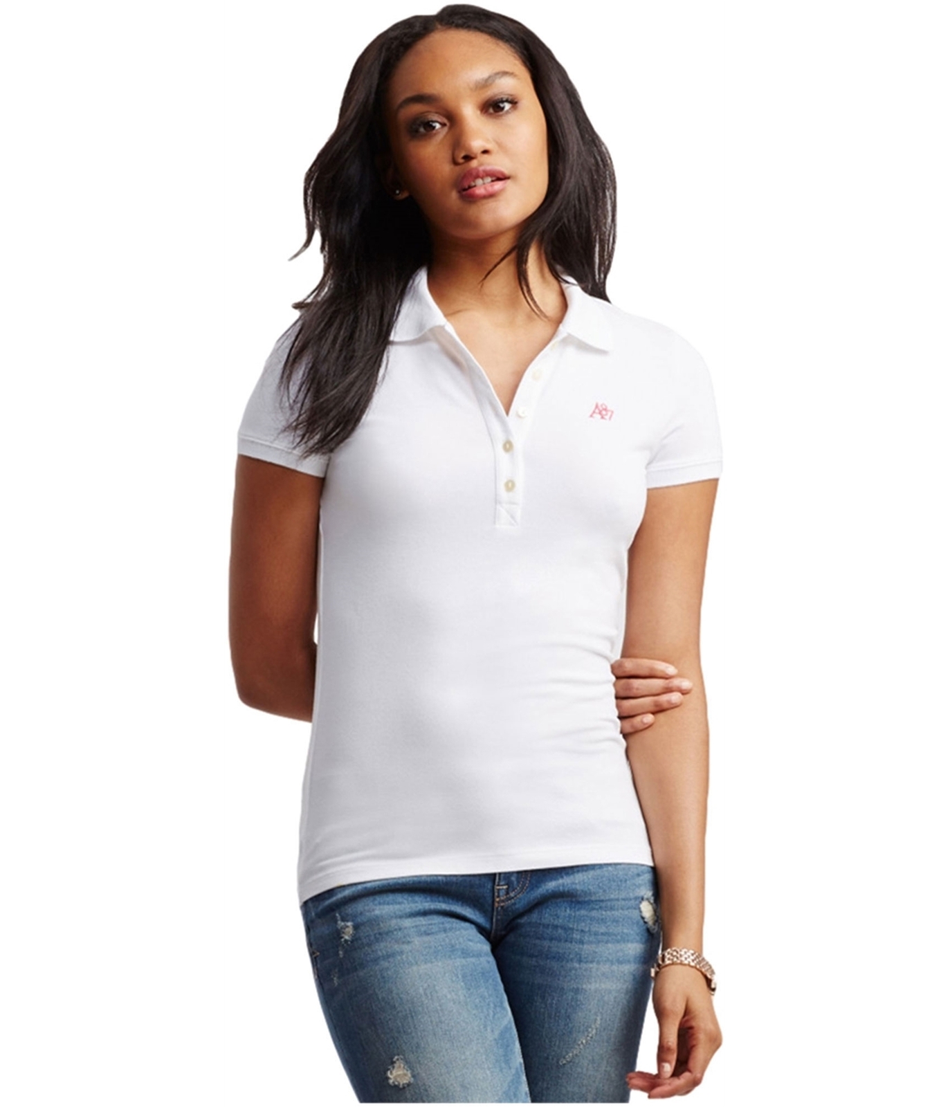 Aeropostale Womens A87 Polo Shirt, White, Large eBay