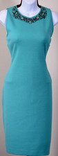 ST JOHN Women's Knit Green Jade With Beads Rhinestone Trim Dress Sz 10