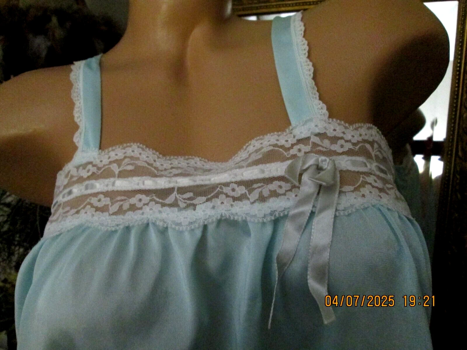 VTG UNDERCOVER WEAR acqua nylon babydoll camicia da notte abito lingerie S