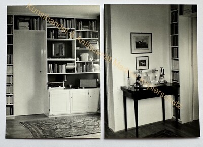 2pcs orig. Photo Apartment Interior Furniture Antiques Circa 1960