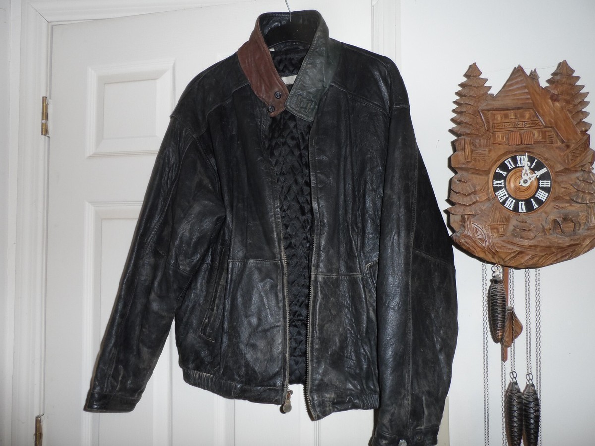 Mens leather PERRY ELLIS size Large jacket GC some wear | eBay
