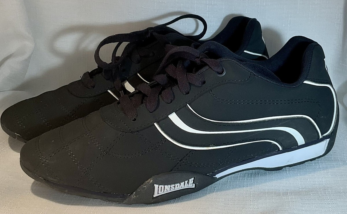 Men s Lonsdale Camden Navy/White Leather Lace Up Trainers Size US