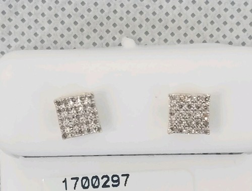 10k Gold Micro-Pave Square Shape Diamond Earrings Men/ Ladies - Picture 6 of 9