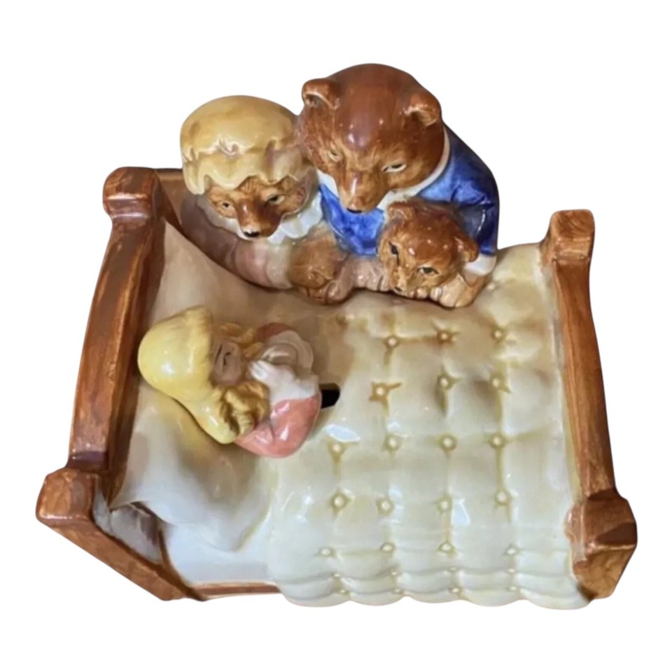 A rare working Goldilocks & Three Bears animated music box from Japan — a whimsical, hard-to-find storybook artifact.