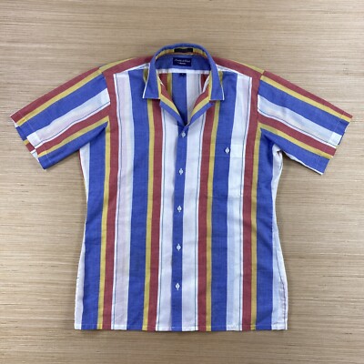 Vintage Paddock Club by Arrow Shirt Mens Medium Striped Gauze Weave Loop Collar