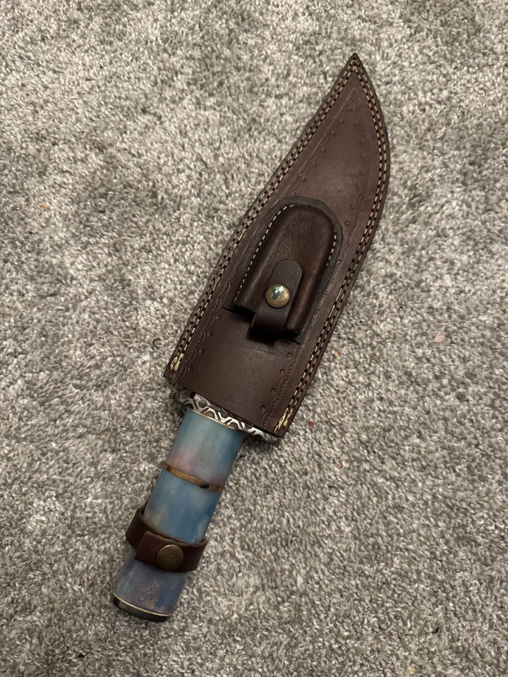 Cuchillo de caza y supervivencia Full Tang de acero Damasco - Bowie hecho a mano con funda Foto 2 de 2