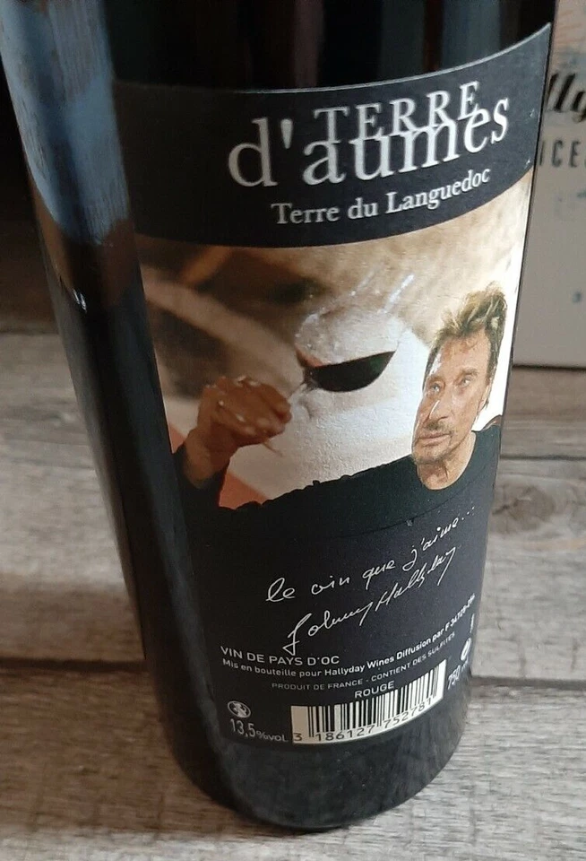 Johnny Hallyday-Bouteille de vin collector - Rouge -Terre D Aumes - Neuve - 2008 - Photo 3/4