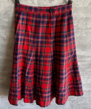 Vintage Unbranded 1960s Red Plaid Tartan Wool Talon Zip Button Skirt Size 29