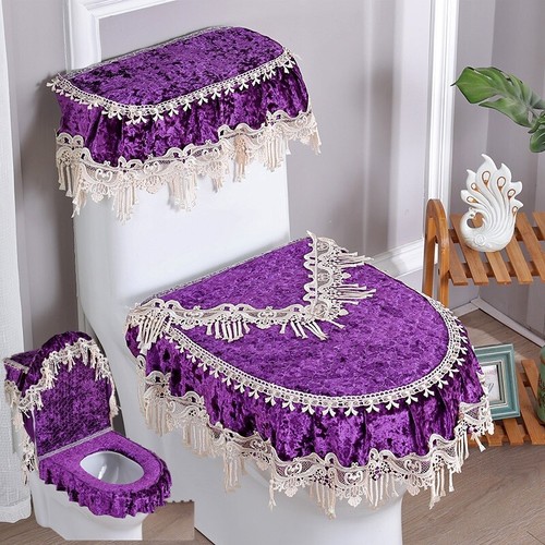 3pcs/set Toilet Seat Cover Pleuche Closestool Lid Pads Lace Ruffle
