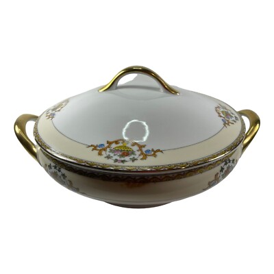 Meito China Round Bowl Dish With Lid And Handle Kobe Pattern Flower Design