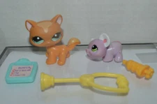 Littlest Pet Shop~#1100~Cat~Maine Coon~#1101~Mouse~Lavender~Exclusive~Authentic