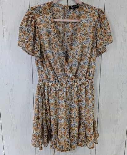 Trixxi Size Large Multicolor Floral Womens Short Sleeve Wrap Front Summer Dress