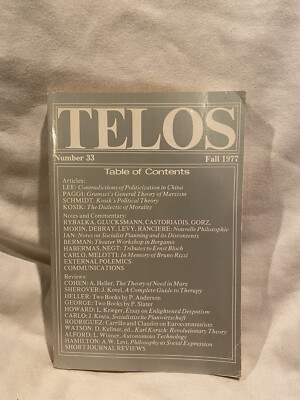 Telos Quarterly: Sociology Magazine No.33 Fall 1977 Marxist socialist
