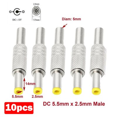 10pcs DC Power Jack 5.5mm x 2.5mm Male Plug Adapter Connector W/ Metal Handle