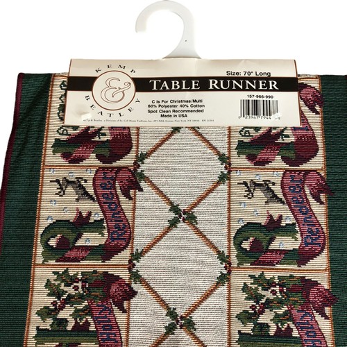Kemp Beatley Embroidered Christmas Table Runner 70" Long Red Green Holiday Decor - Picture 4 of 7