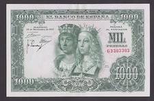🔴SPAIN  1000 Pesetas 1957  aUNC   P149   Very interesting serial number 3303303