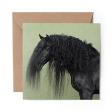 1 x Blank Greeting Card Black Friesian Horse Pony Horses #3289