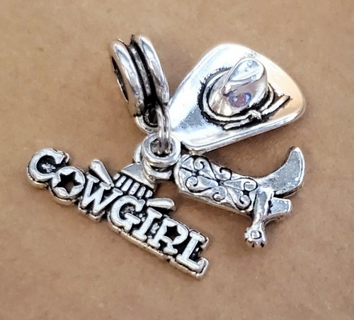 Country Cowgirl Boot Cowboy Western Hat Dangl Bead fit European Charms Bracelets - Picture 6 of 12