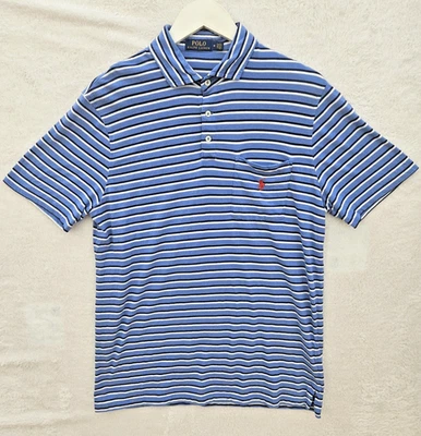 Polo Ralph Lauren Men’s Blue White Striped Pocket Short Sleeve Polo Shirt Size M - Image 1 of 4