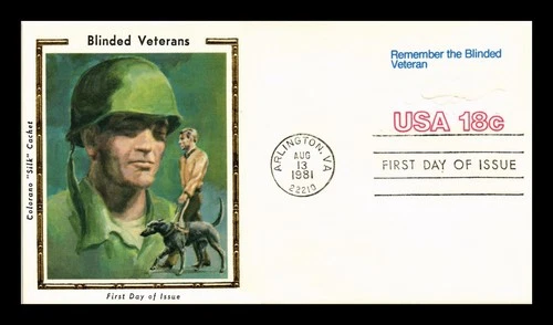 US COVER BLINDED VETERANS POSTAL STATIONERY FDC COLORANO SILK CACHET