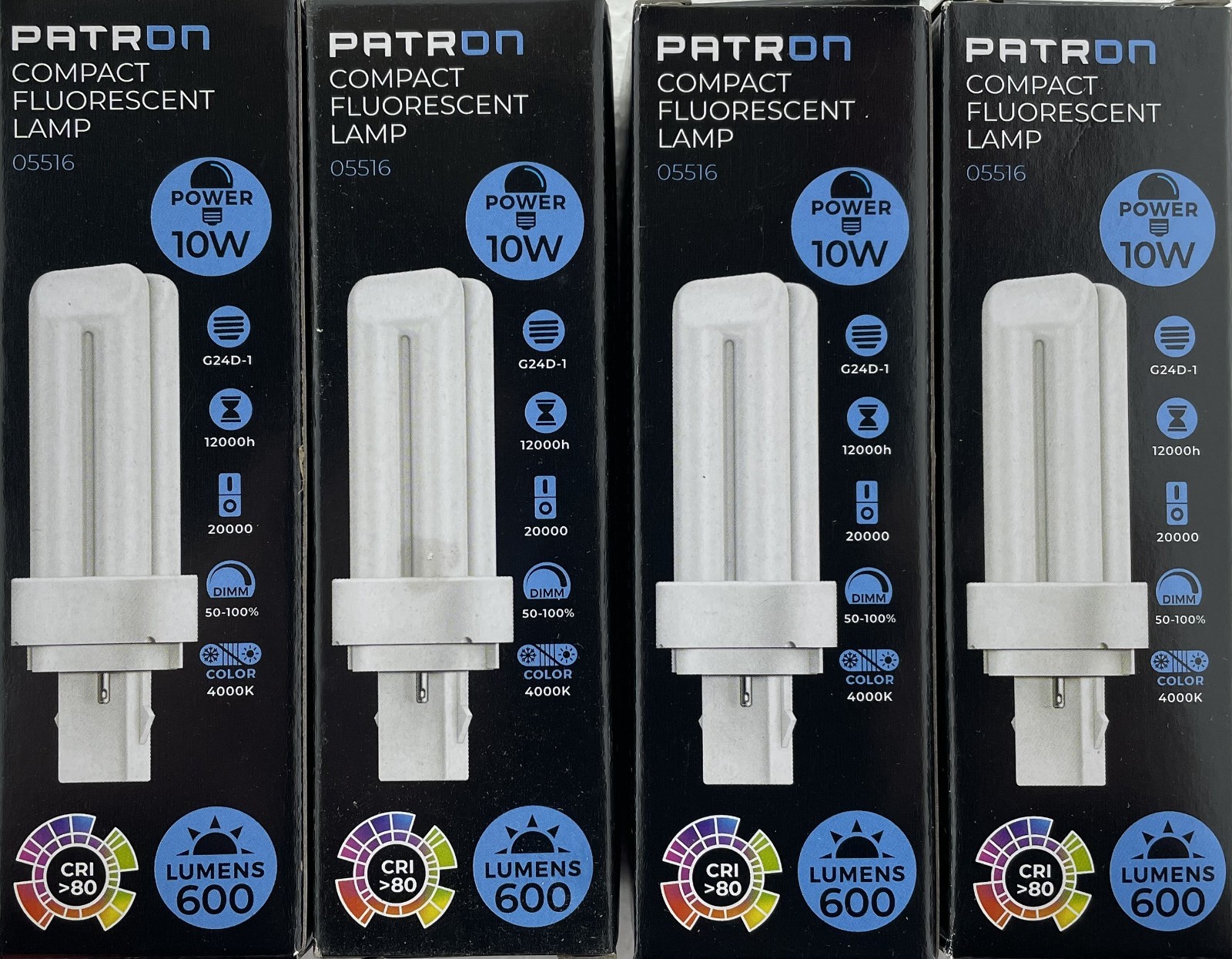4 x 10W 2 pin Cool White 840 also known as PLC, Dulux D, Biax D, Patron
