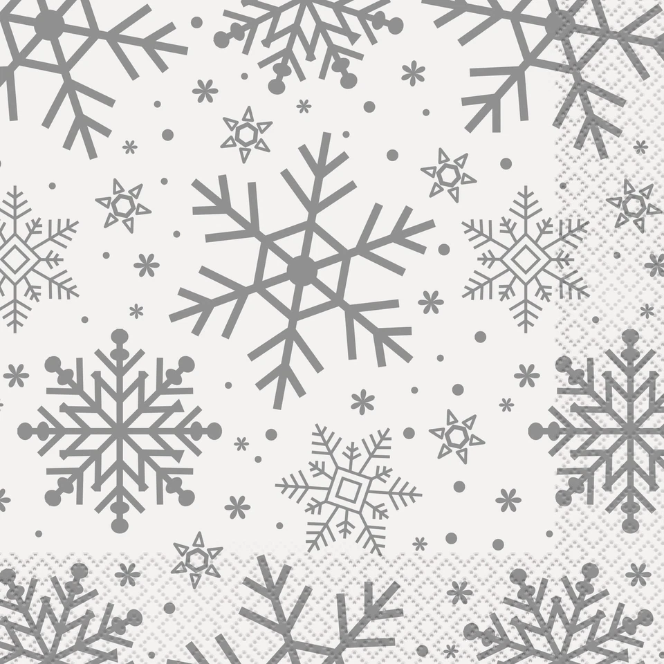 UNIQUE Silver Snowflake Christmas Napkins Paper Party Serviette Seasonal Tableware x 16