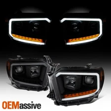 [Black Smoke] Fits 2014-2021 Toyota Tundra Light Bar Projector Headlights Pair