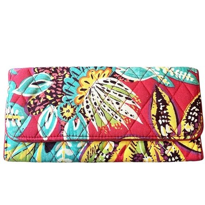 Vera Bradley Floral Tropical Wallet Cards Holder Zipper Magnetic Close 9''x4 