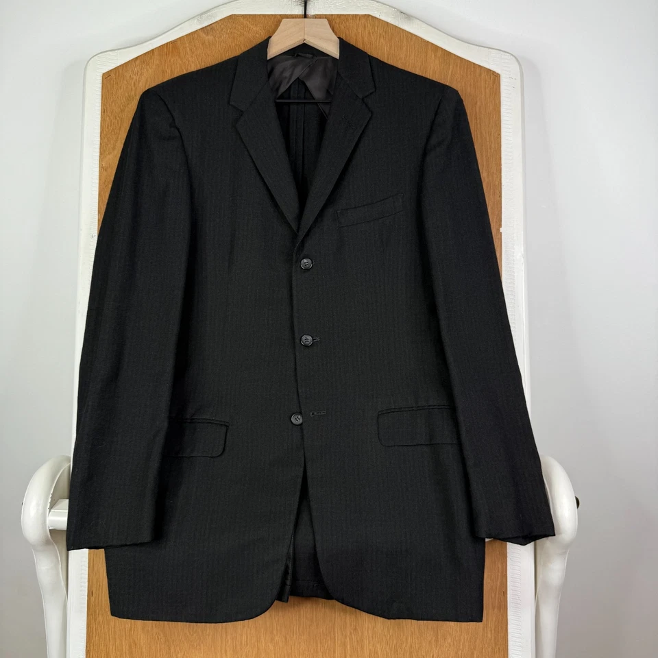 Terno masculino espinha de peixe vintage 38R cinza 3 botões década de 1950 lã sob medida lona 30x31 plano - Imagem 2 de 4