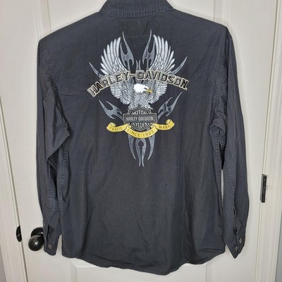 Harley-Davidson Shirt Mens Large Black Eagle Graphic Button Down Long Sleeve