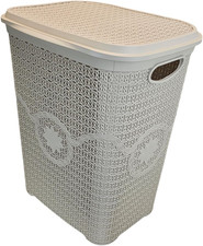Best House | Plastic Laundry Basket | CREAM | 65 Litres | Large | Knitted/Rattan