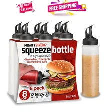8 Oz Condiment Squeeze Bottles - Dishwasher Safe, 6 Pack for Easy Kitchen Access