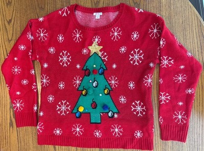 Ugly Christmas Sweater Juniors XXL Red Light Up Tree Snowflake Xhilaration