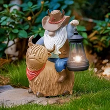 Garden Highland Cow Fall Decor Outdoor Resin Solar Highland Cowboy Gnome Stat...