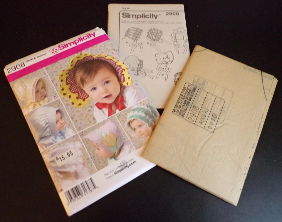Simplicity Sewing Pattern 2908 Baby Toddler Hats Bonnets 6 Styles Sizes XS-LG UC - Image 4 of 4
