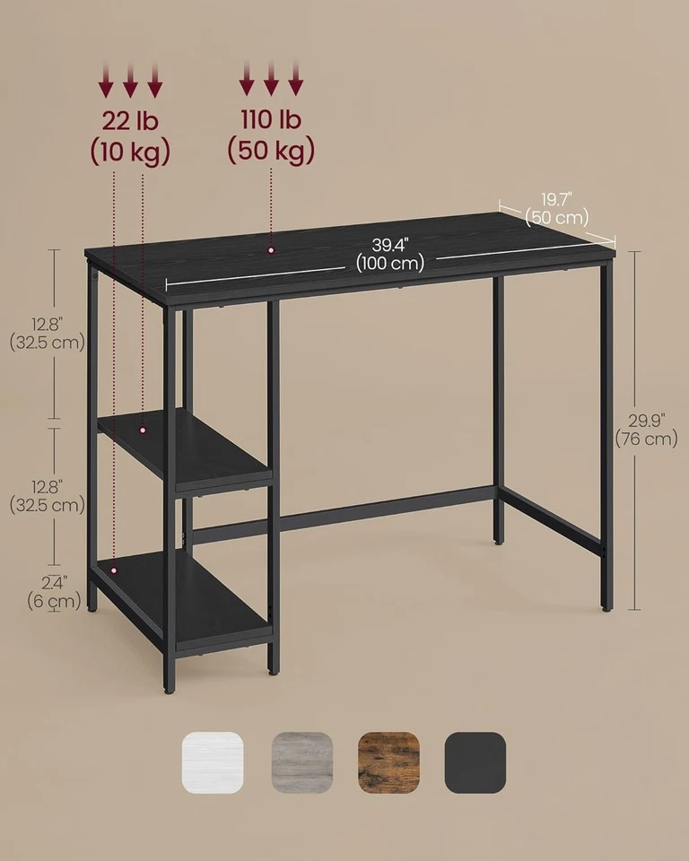 VASAGLE Black Computer Desk Office Writing Steel with Shelves Office Sturdy - Image 2 of 4