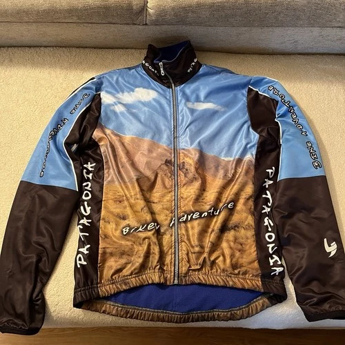 Argentina Patagonia Cycling Jacket Sz M Nylon Fleece Lined Mtn Graphic Vtg READ - product listing photo