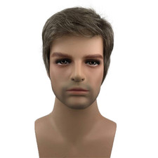 Mens Wigs Short Straight Hair Brown Mix Sliver Natural Synthetic Full Wig