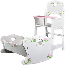 Wooden High Chair & Rocking Cradle for Baby Dolls Furniture Accessory BiBi Doll