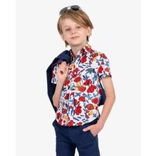 APPAMAN KIDS Day Party Shirt Boy's Size 5 White Rose Short Sleeve NWT