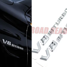 2pcs V8 BITURBO Chrome Fender Side Emblem Badge Adhesive Nameplate For AMG