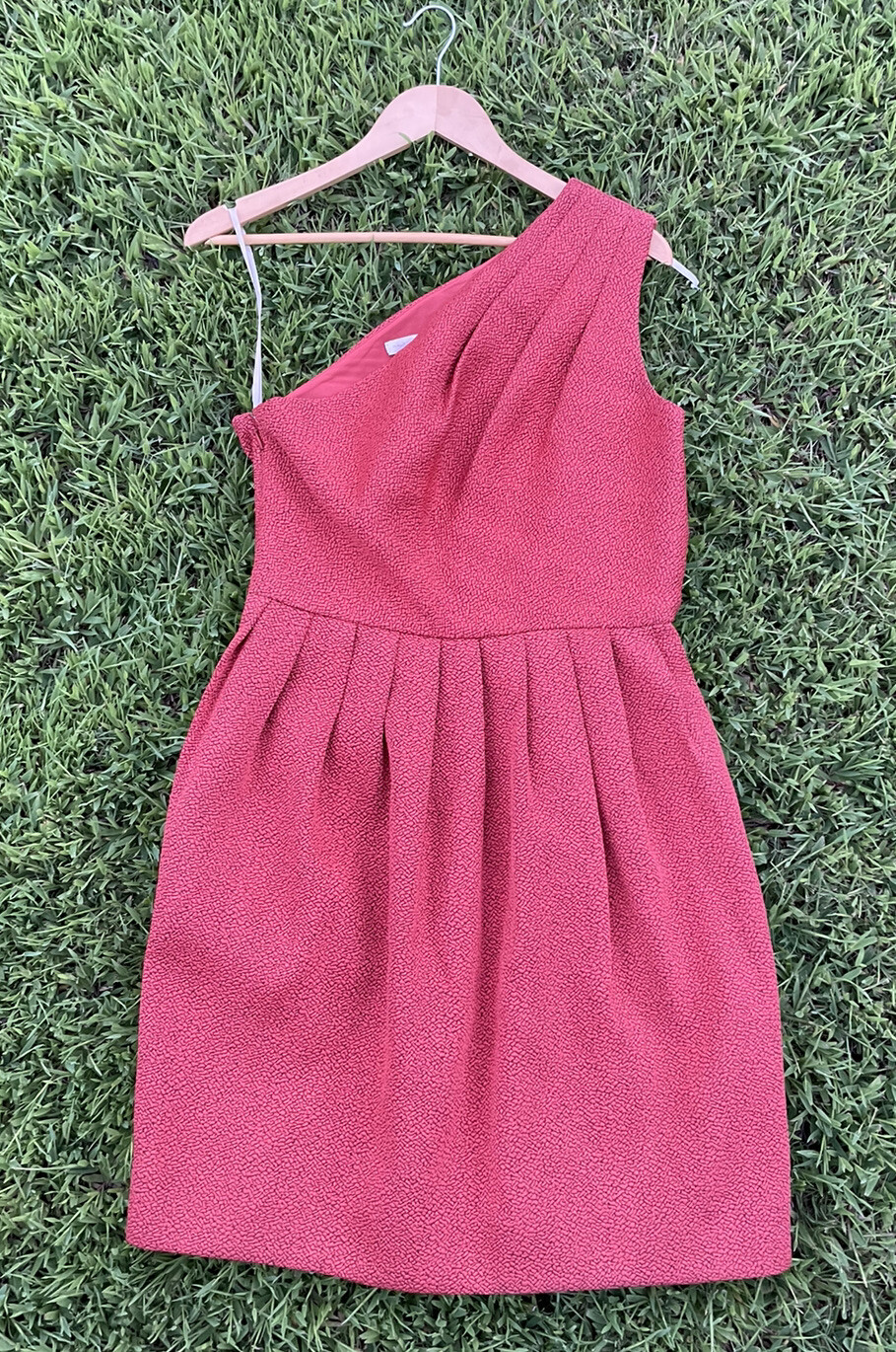 HALSTON HERITAGE One-Shoulder Jacquard Cocktail DRESS Sz Orange