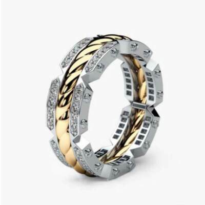 Fashion Two Tone 925 Silver Filled Ring Women Cubic Zircon Ring Sz 6-10