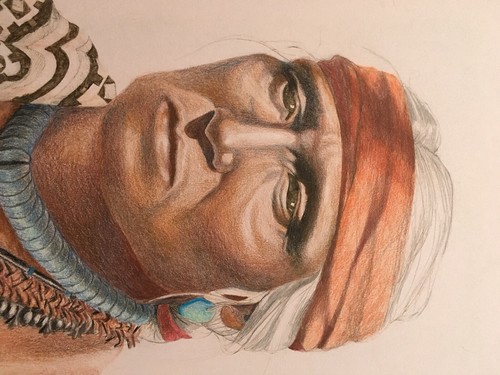Original Native American Portrait Art Drawing Pastel Man Woman Squash Blossom - Picture 8 of 12