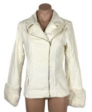 Marciano Vintage Y2k Ivory Gold Zipper Biker Moto Genuine Fur Velvet Jacket S