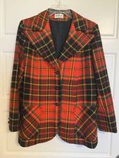 Peerless of Boston VTG Jacket 1970s Plaid 13 14 Retro Red Green Yellow Black
