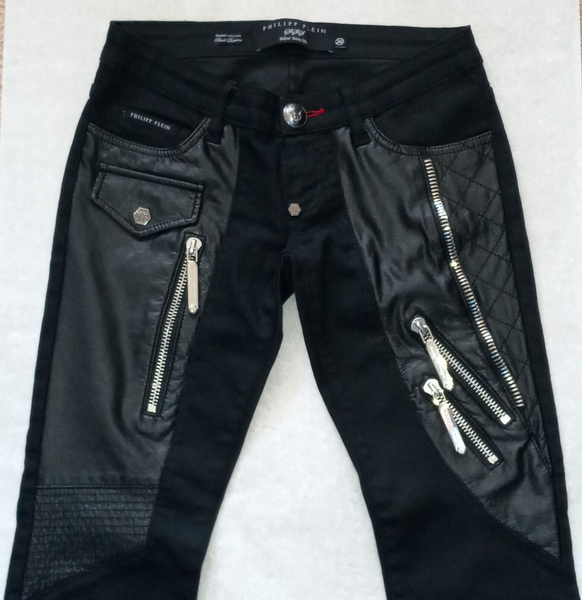 PHILIPP PLEIN ブラック レザーパンツ XXL 50位 $750 PHILIPP PLEIN LIMITED EDITION SUPER SEXY SLIM BLACK BIKER