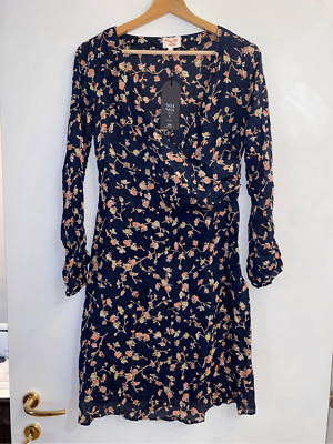 Noa Noa Vintage NWT Silk Floral Ink Navy Blue Dress Size Small, MSRP $188